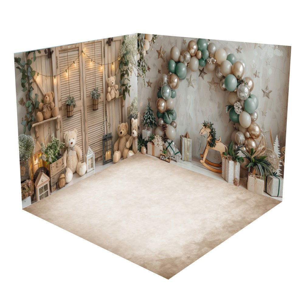 Boho Teddy Bear Balloon Arch Backdrop Room Set BRP10-417