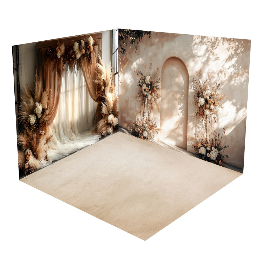 Boho Curtains Floral Archway Backdrop Room Set BRP10-422