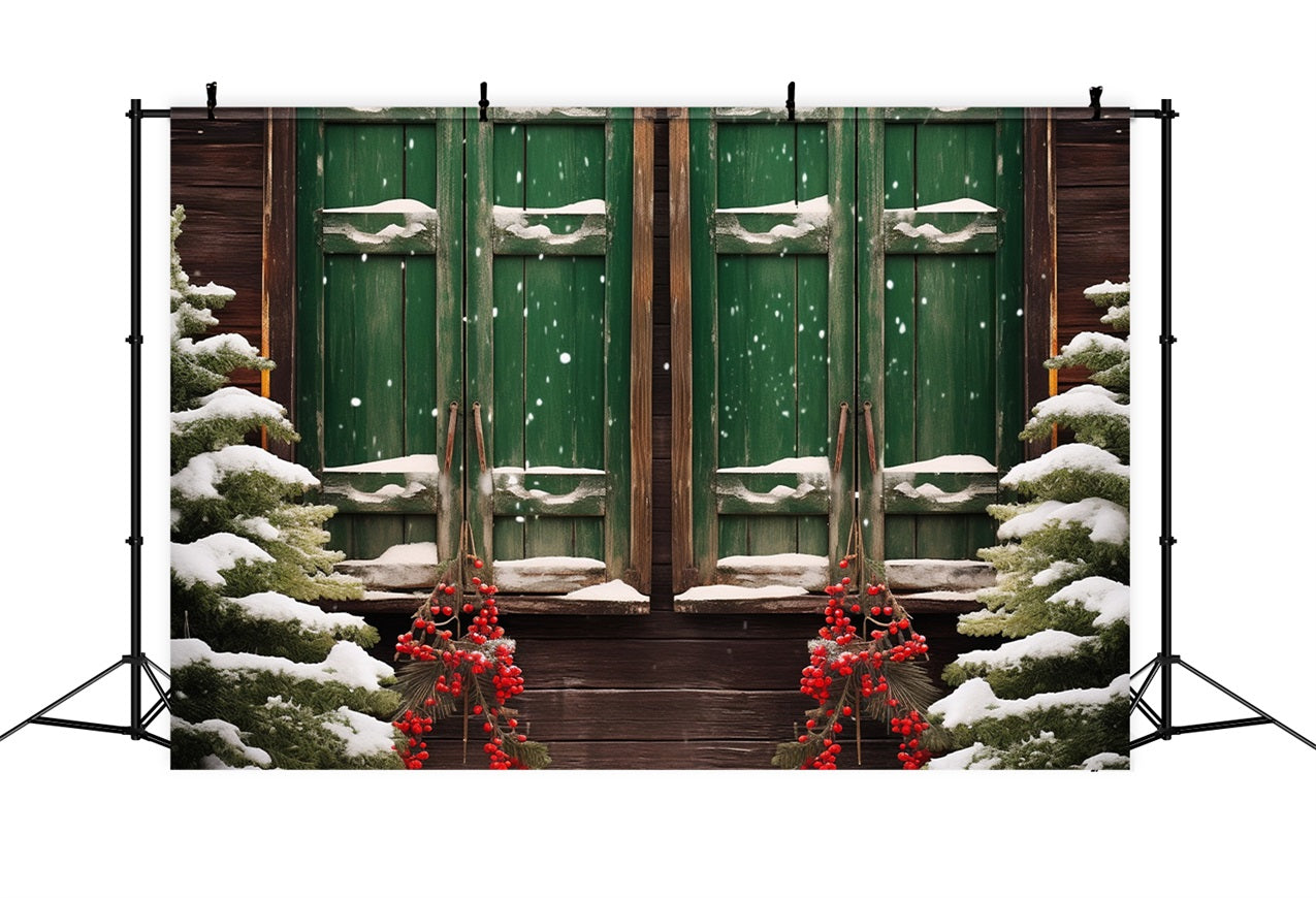 Winter Snowy Scene Wooden Window Backdrop BRP10-43