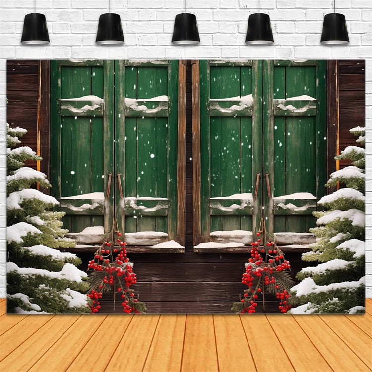 Winter Snowy Scene Wooden Window Backdrop BRP10-43