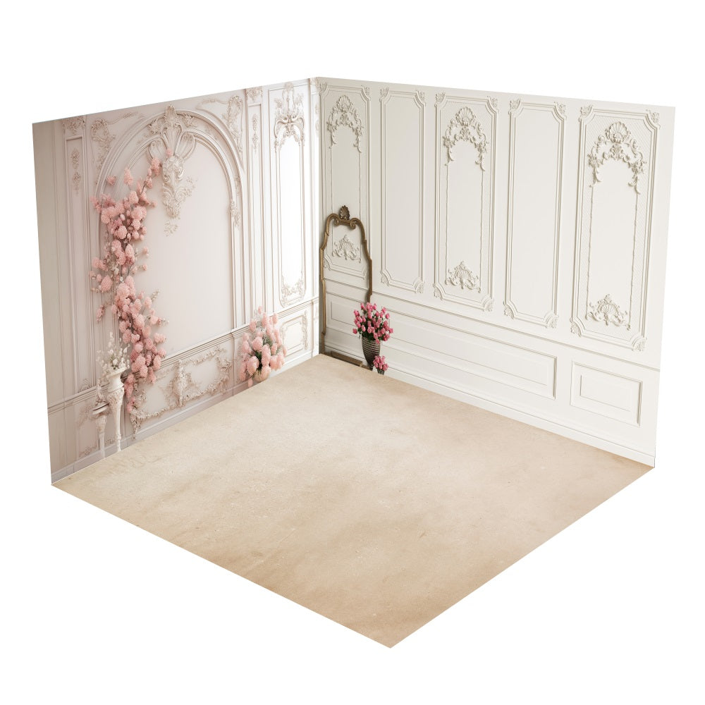 Retro White Wall Pink Blossoms Backdrop Room Set BRP10-431