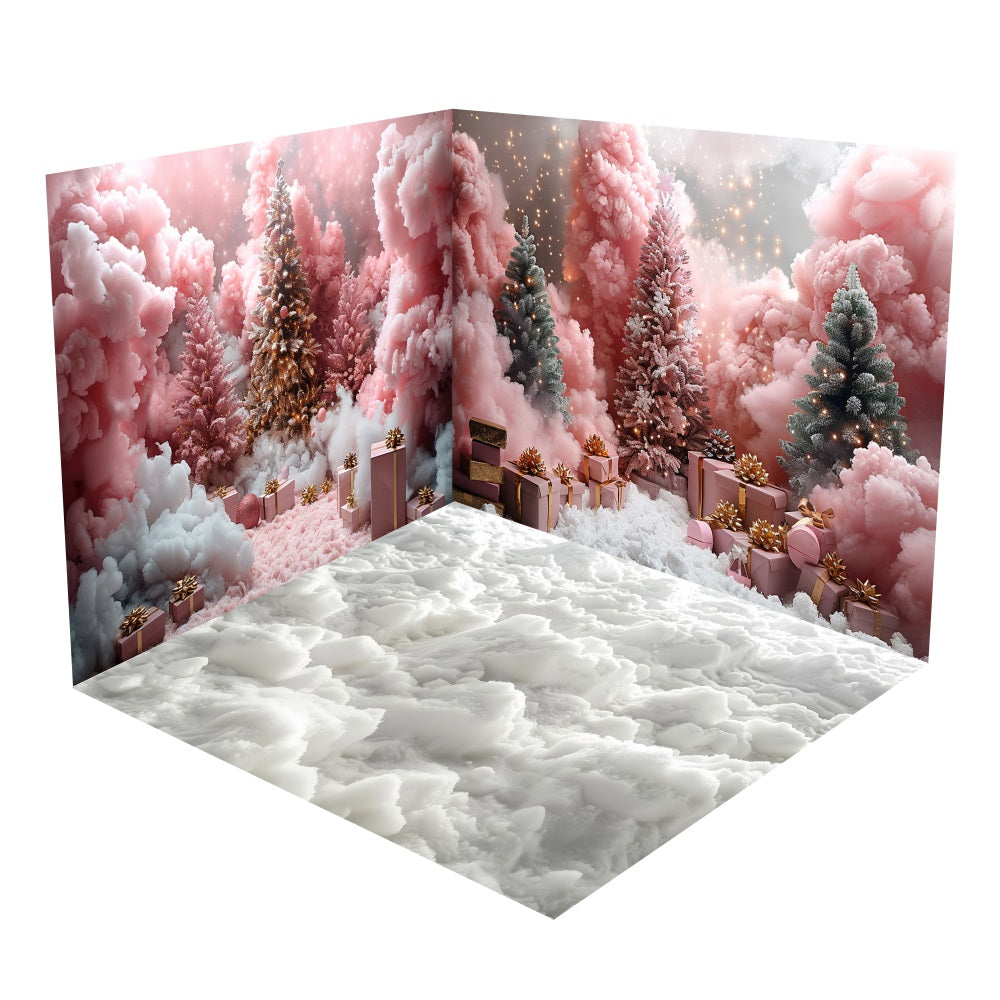 Christmas Pink Snowy Tree Backdrop Room Set BRP10-435