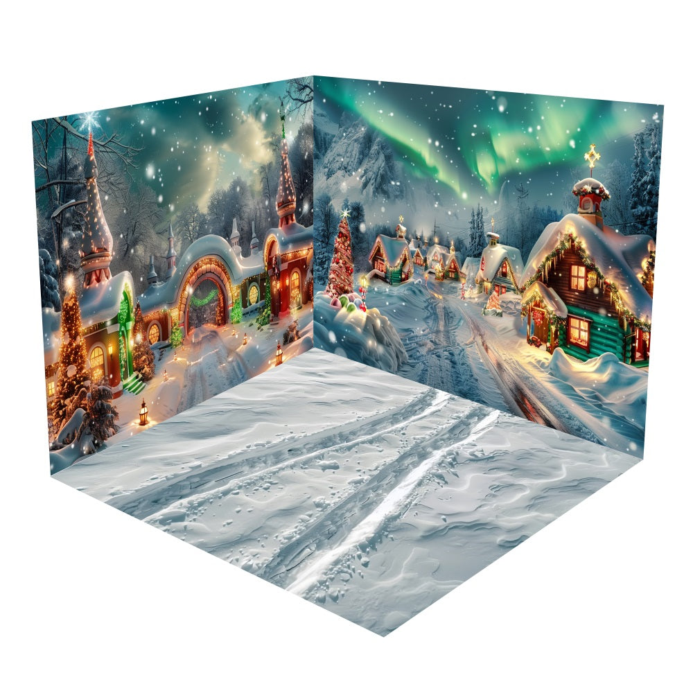 Winter Village Christmas Aurora Backdrop Room Set BRP10-438