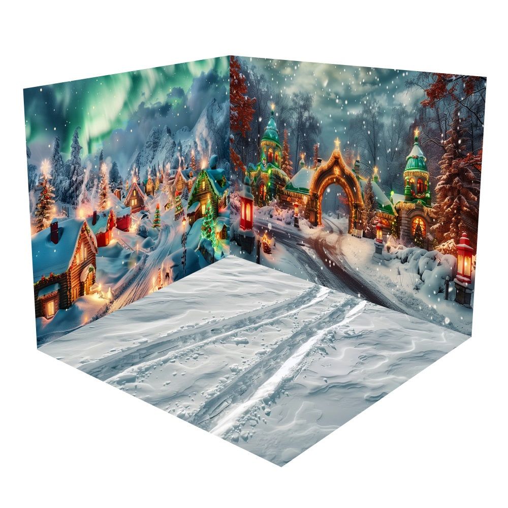 Christmas Cottages Winter Lights Backdrop Room Set BRP10-439