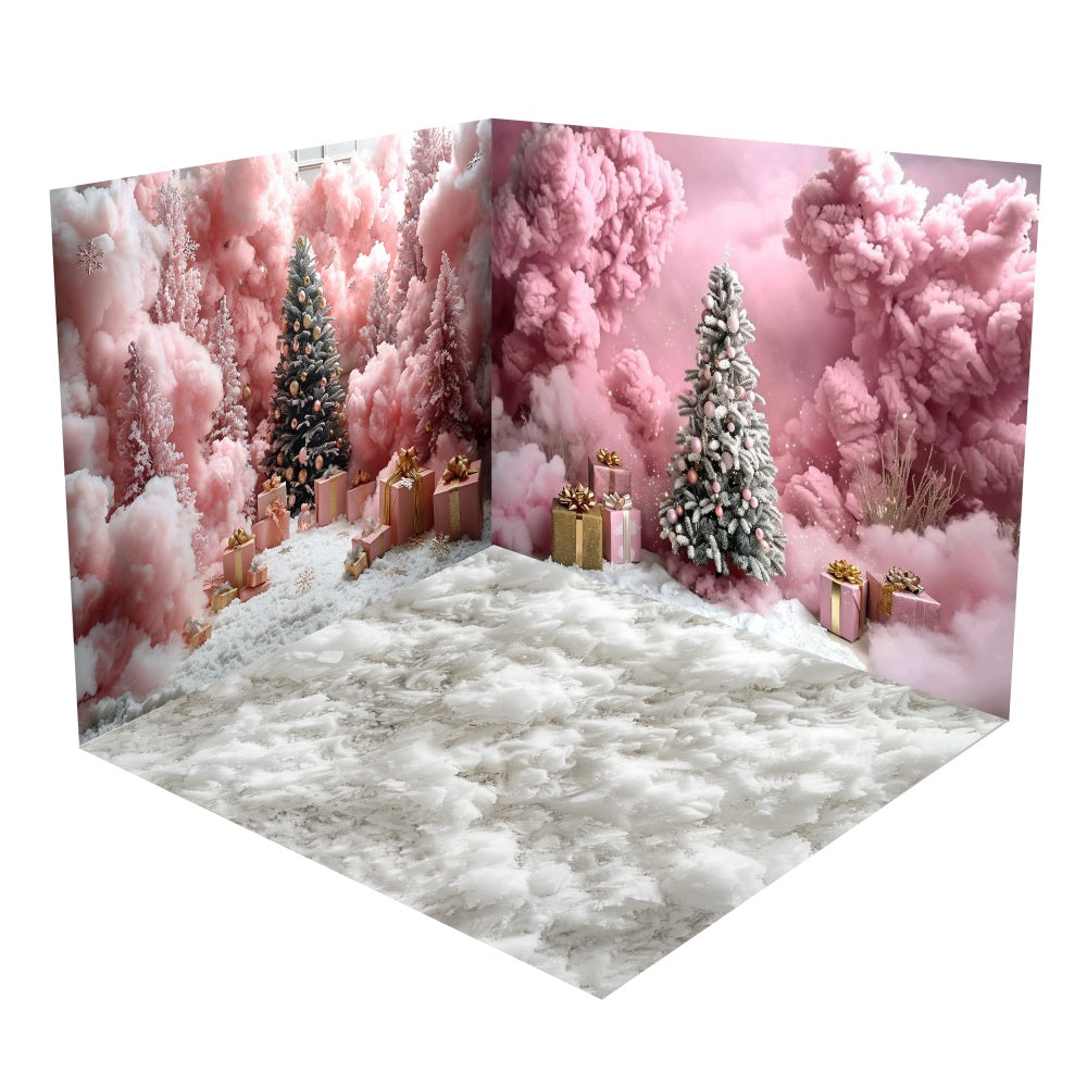 Christmas Pink Cloudy Trees Gift Backdrop Room Set BRP10-440