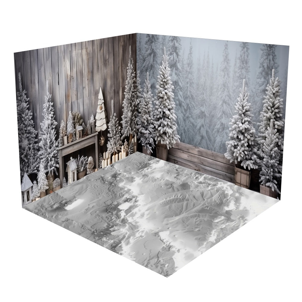 Christmas Decor Fireplace Winter Forest Backdrop Room Set BRP10-443