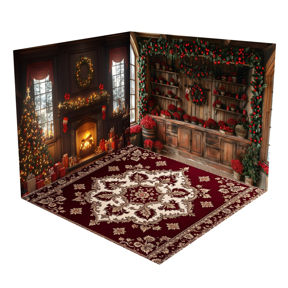 Christmas Fireplace Garland Decor Backdrop Room Set BRP10-444