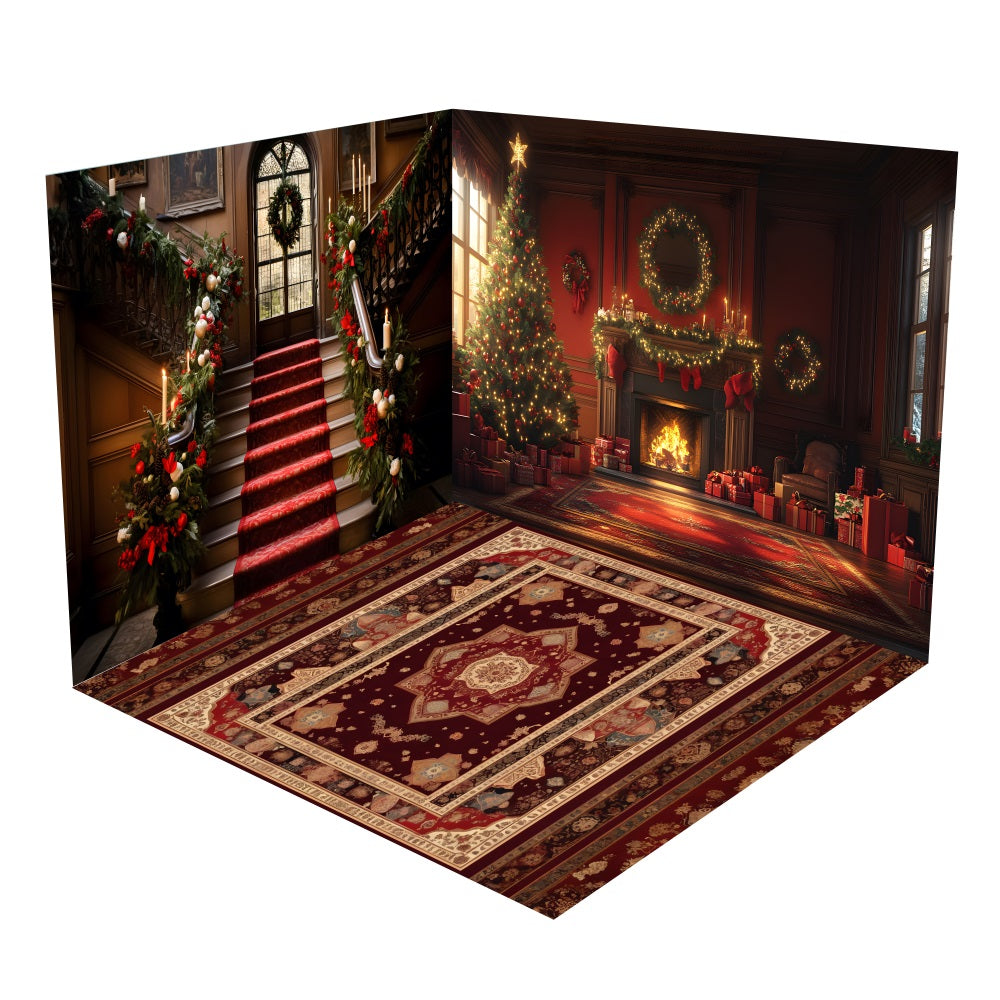 Christmas Staircase Tree Fireplace Backdrop Room Set BRP10-445