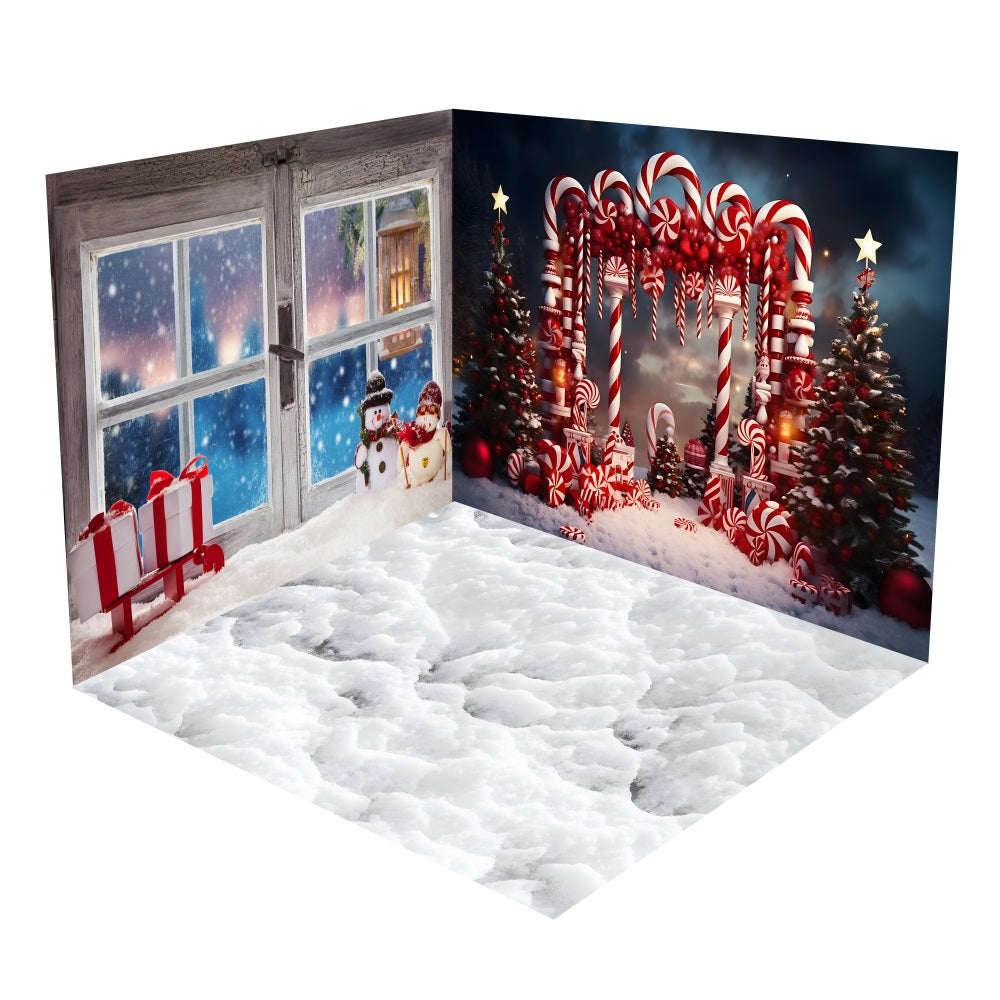 Christmas Window Candy Cane Trees Backdrop Room Set BRP10-448