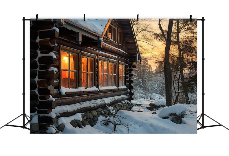 Winter Sunset Over Cozy Snowy Cabin Backdrop BRP10-45