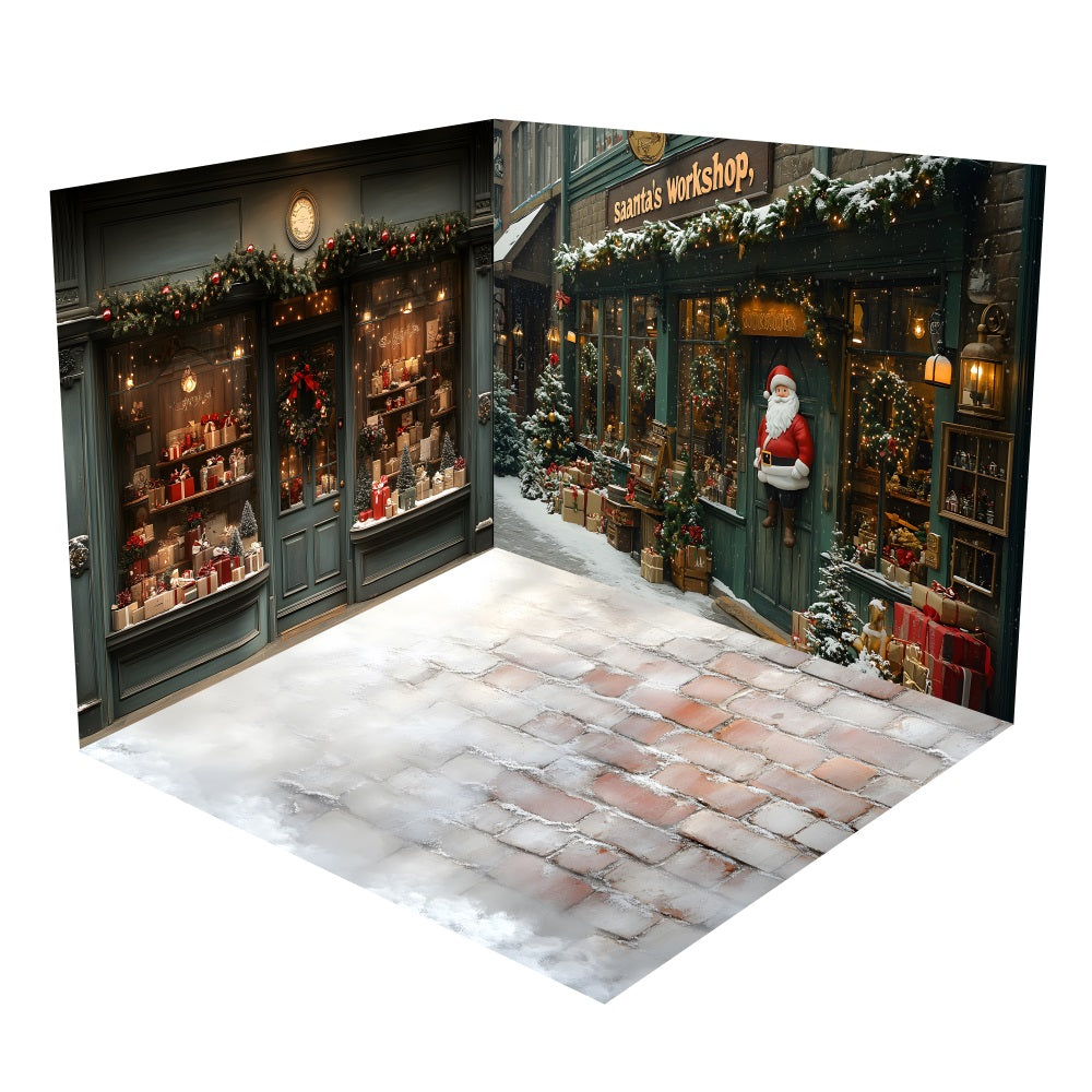 Christmas Decor Santa's Workshop Backdrop Room Set BRP10-452