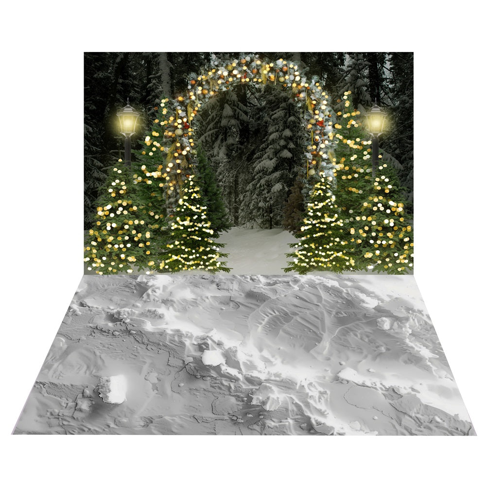 Snowy Light Archway Forest Backdrop+Snow-Laden Path Floor Backdrop BRP10-459