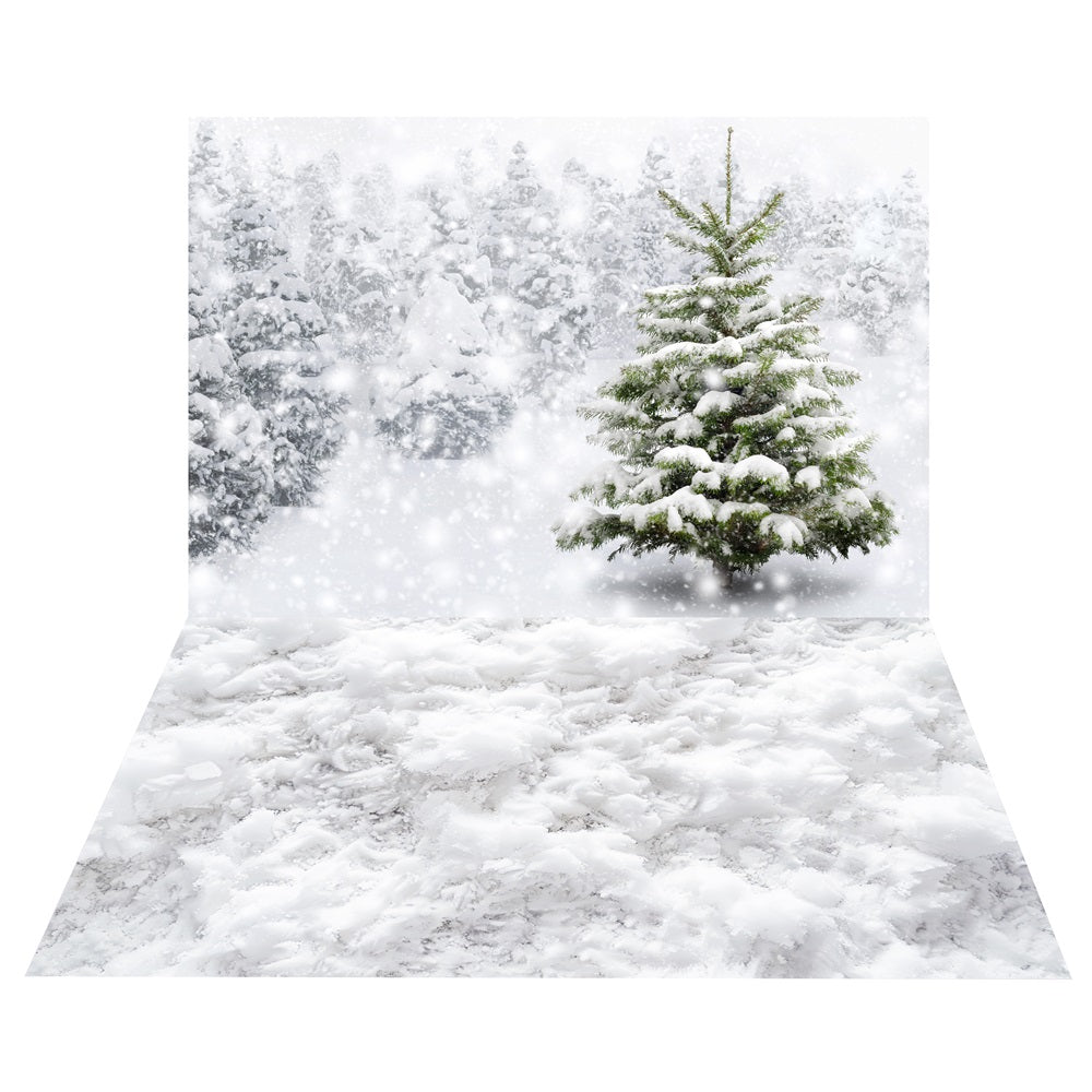 Winter Snowy Pine Tree Backdrop+Frosty Snow Floor Backdrop BRP10-465