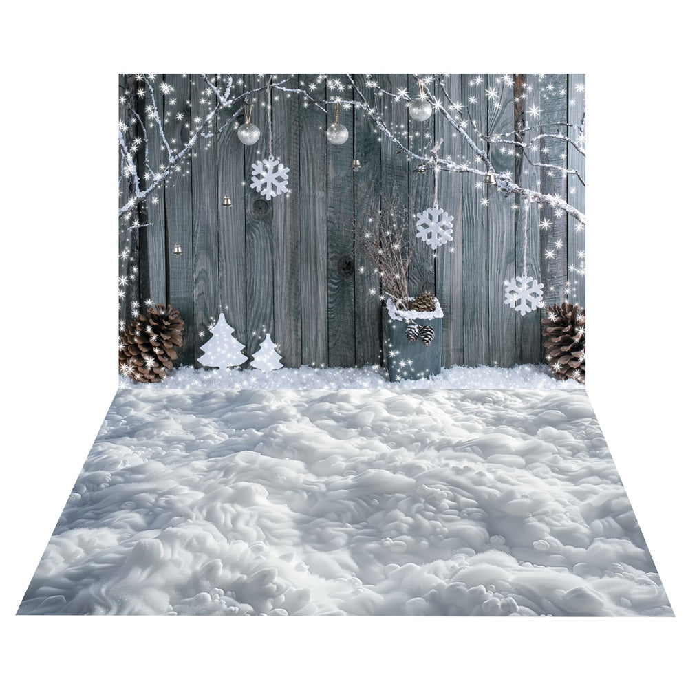 Winter Wood Fence Backdrop+Fluffy Snow Floor Backdrop BRP10-466 – Dbackdrop