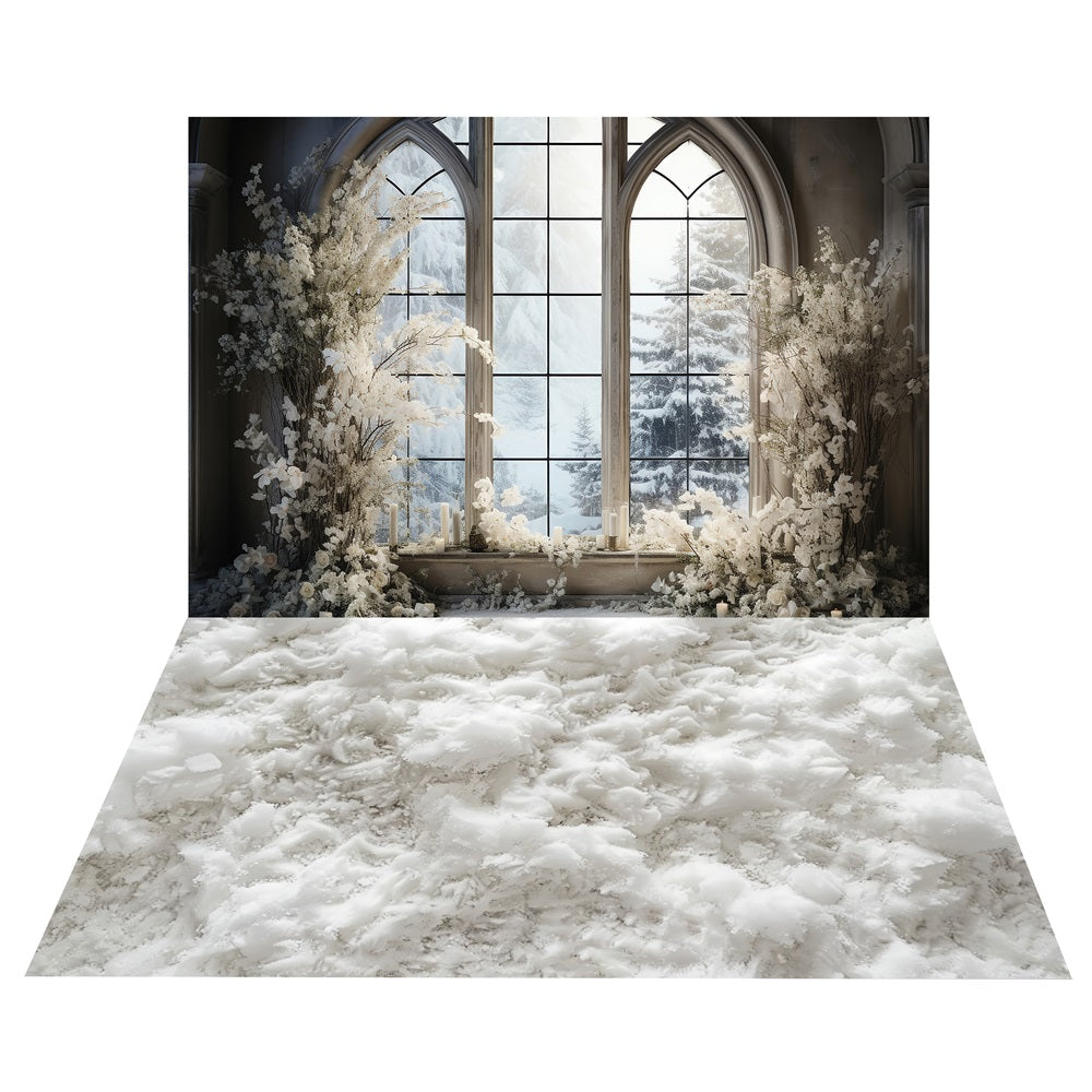 Winter Frost Window Backdrop+Snow Pile Floor Backdrop BRP10-468