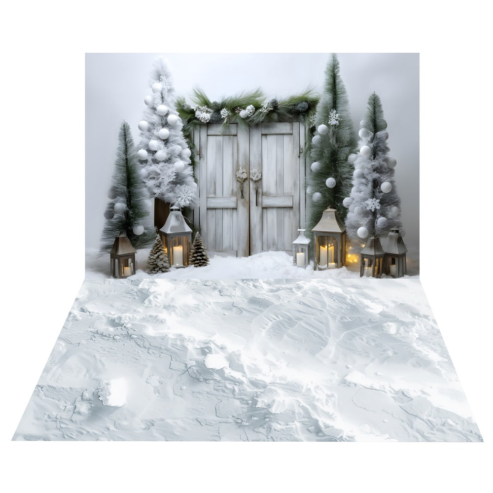 Winter Frosted Wooden Door Backdrop+Snow Ground Backdrop BRP10-470