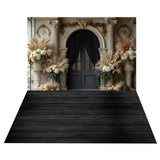 Boho Ornate Door Backdrop+Charcoal Timber Floor Backdrop BRP10-473