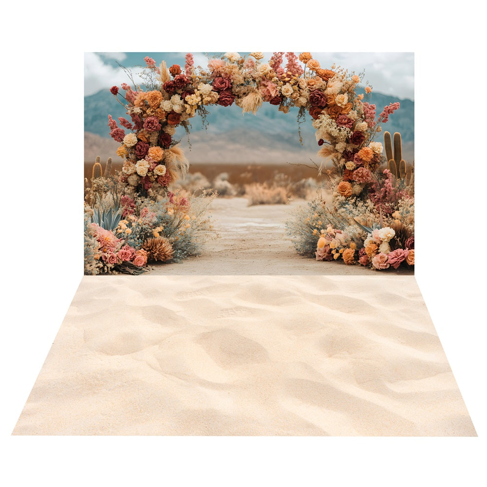 Bohemian Flower Arch Backdrop+Sandy Path Floor Backdrop BRP10-474