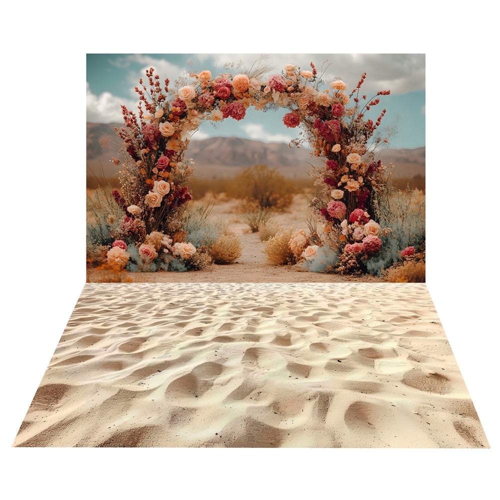 Boho Wedding Arch Backdrop+Sandy Shore Floor Backdrop BRP10-475