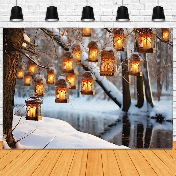 Winter Snowy Tree Hanging Lanterns Backdrop BRP10-48