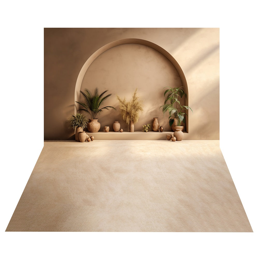 Boho Arch Neutral Plant Backdrop+Beige Floor Backdrop BRP10-480