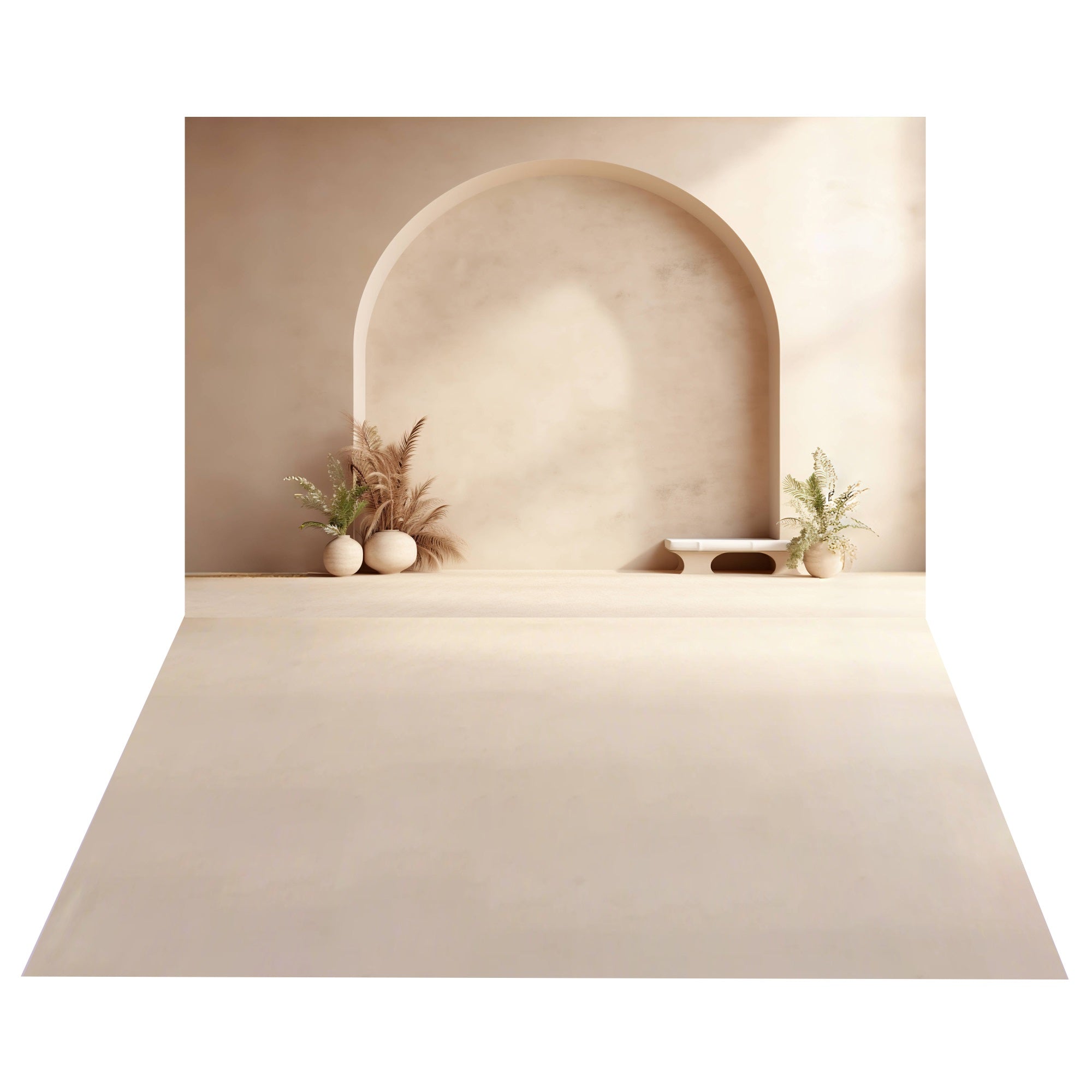 Boho Archway Floral Decor Backdrop+Textured Beige Floor Backdrop BRP10-487