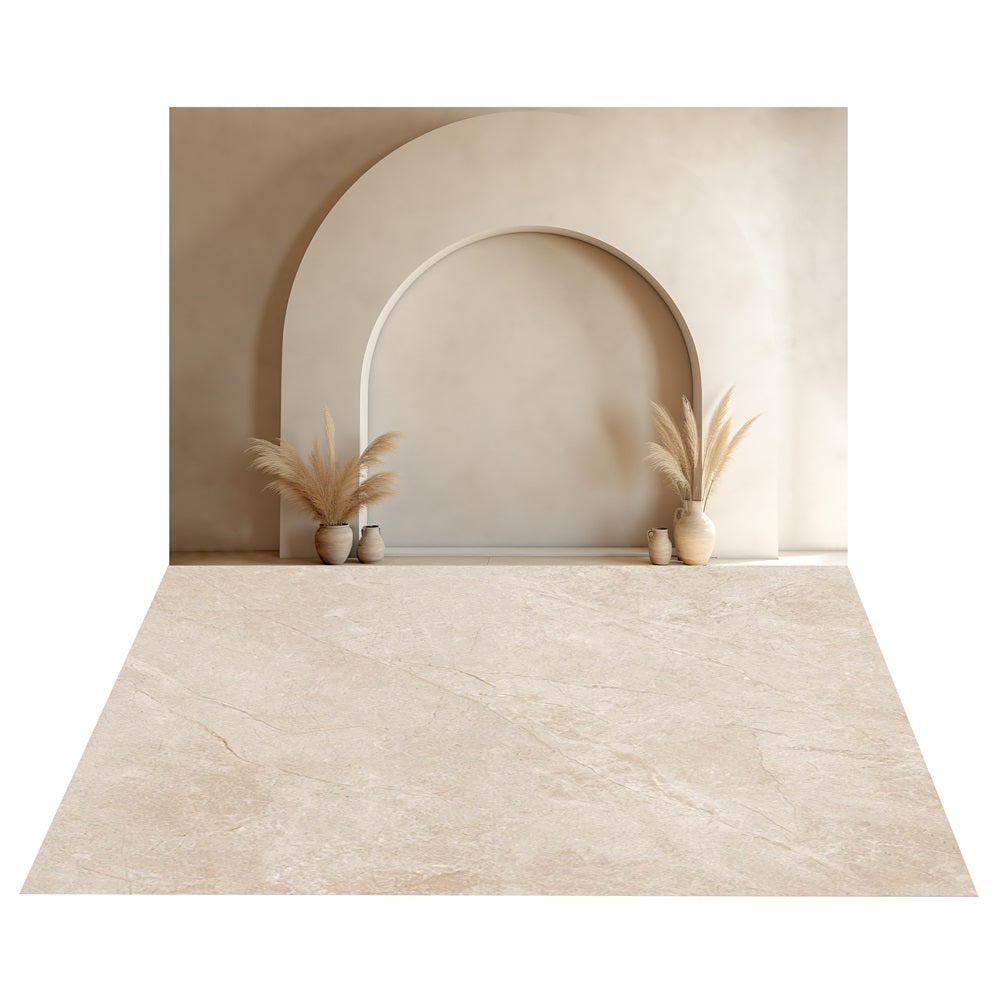 Archway Boho Pampas Decor Backdrop+Beige Floor Backdrop BRP10-491