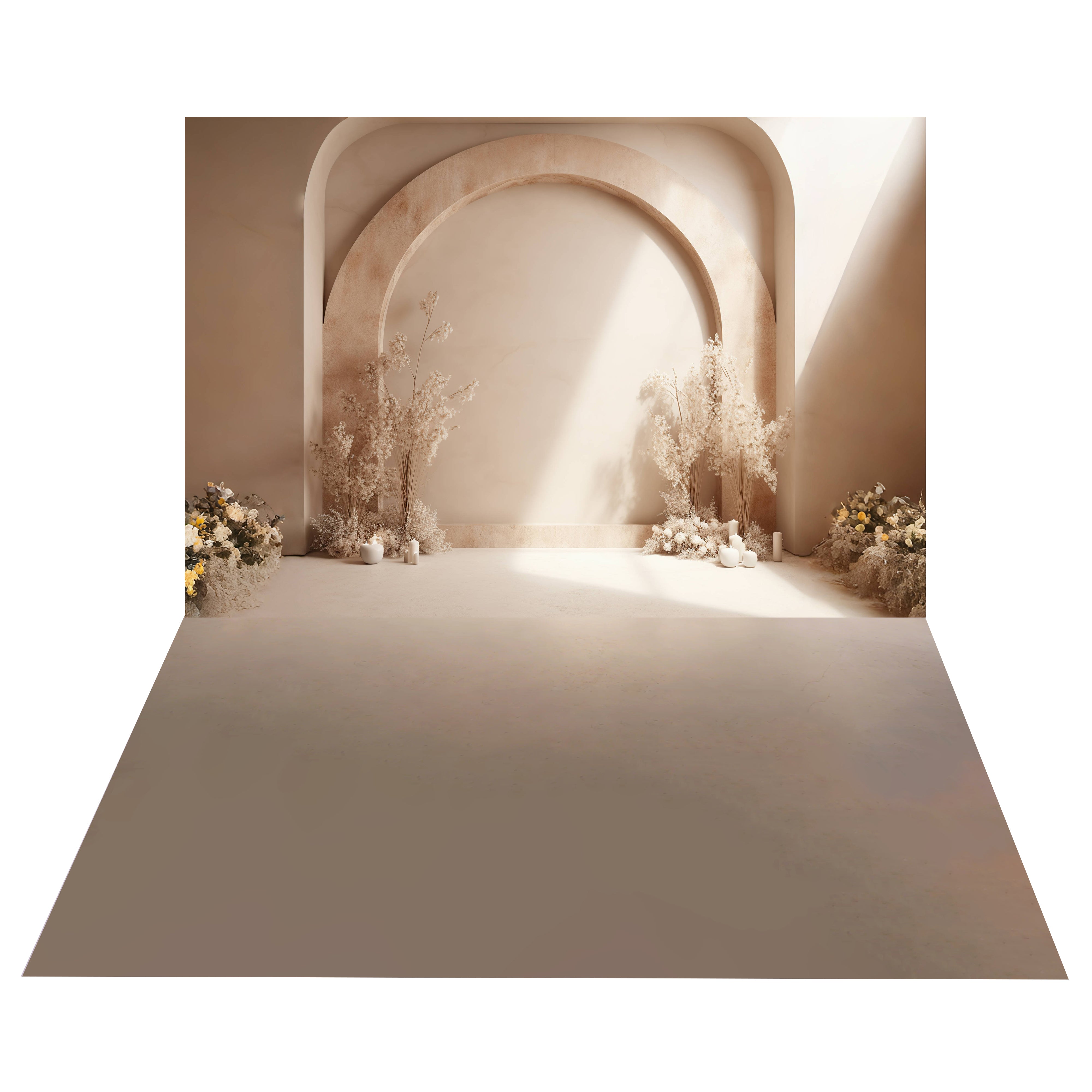 Boho Arch Alcove Wall Backdrop+Neutral Beige Floor Backdrop BRP10-492