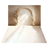 Boho Arch Floral Decor Backdrop+Beige Polished Floor Backdrop BRP10-494