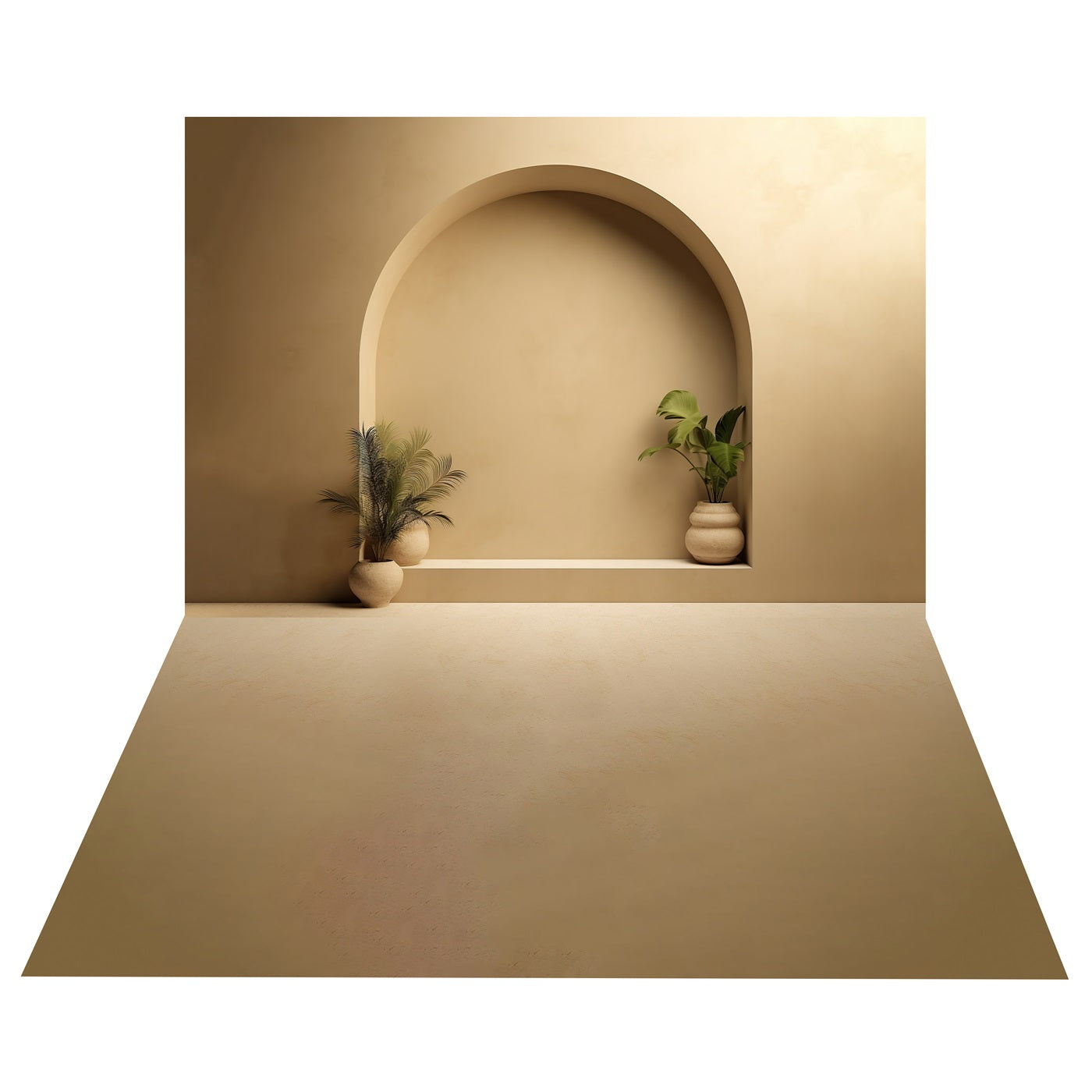 Boho Plant Decor Arch Backdrop+Minimalist Beige Floor Backdrop BRP10-495