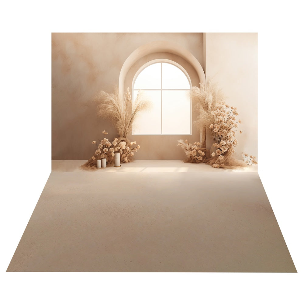 Boho Arched Window Backdrop+Matte Beige Floor Backdrop BRP10-497