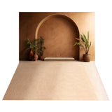 Boho Earthy Brown Archway Backdrop+Textured Beige Floor Backdrop BRP10-498