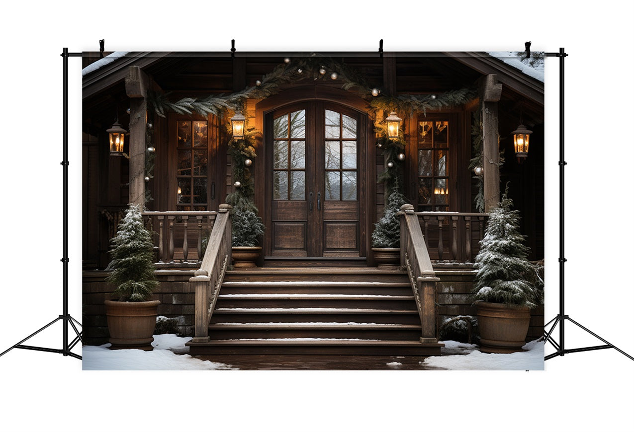 Winter Rustic Cabin Festive Garland Lights Backdrop BRP10-5