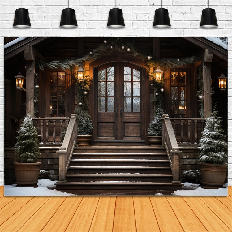 Winter Rustic Cabin Festive Garland Lights Backdrop BRP10-5