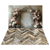 Boho Rose Arch Floral Backdrop+Classic Wood Floor Backdrop BRP10-500