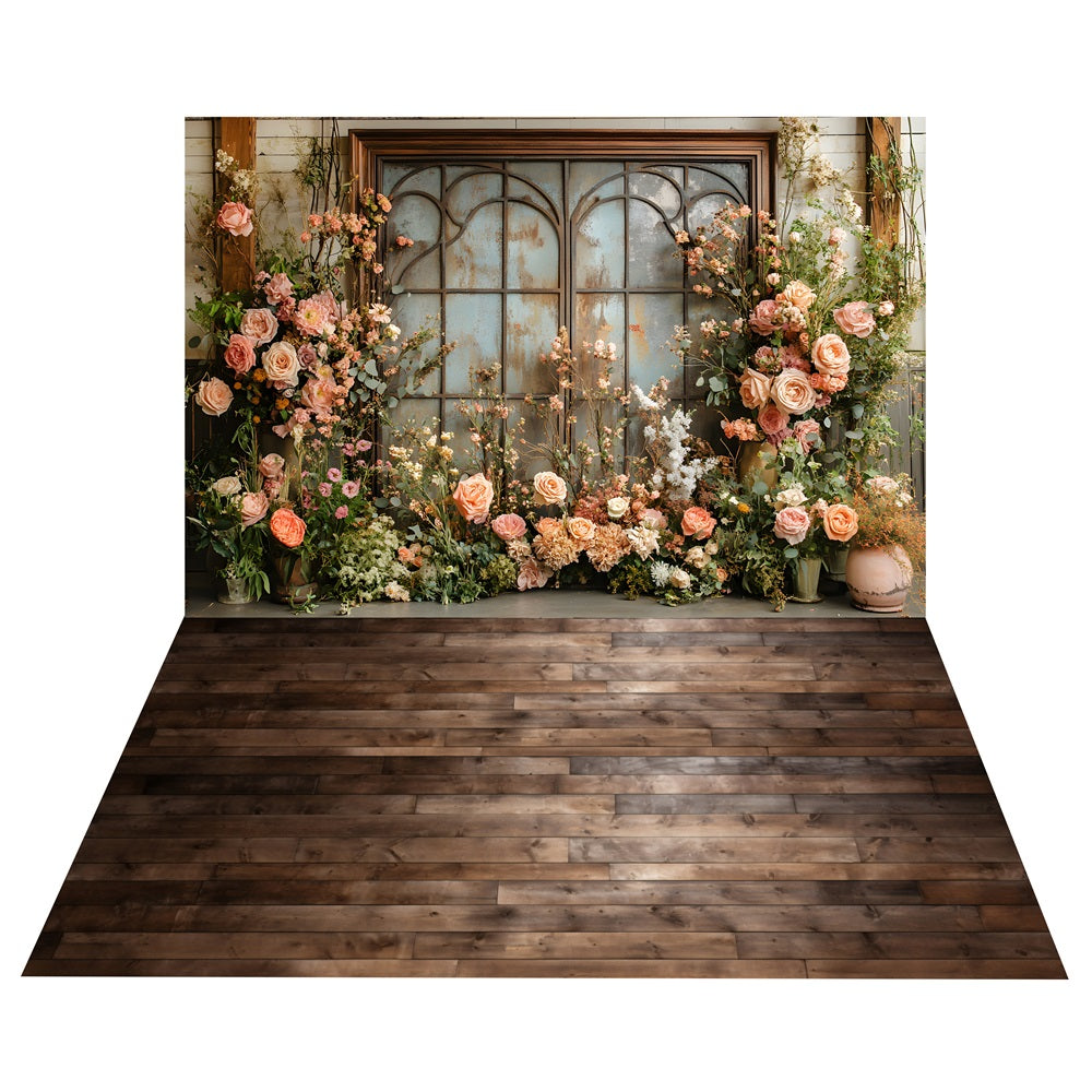 Boho Romantic Flower Window Backdrop+Wooden Floor Backdrop BRP10-504