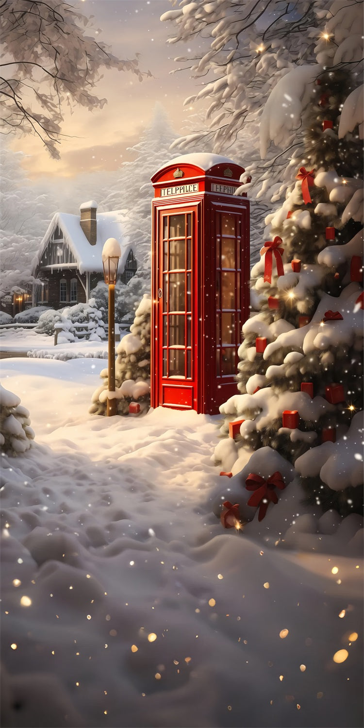 Christmas Phone Booth Sweep Snowy Landscape Backdrop BRP10-506