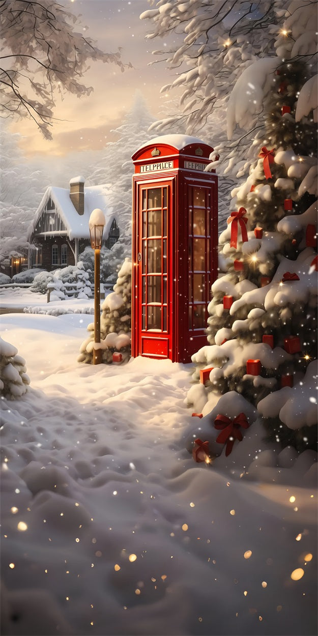 Christmas Phone Booth Sweep Snowy Landscape Backdrop BRP10-506