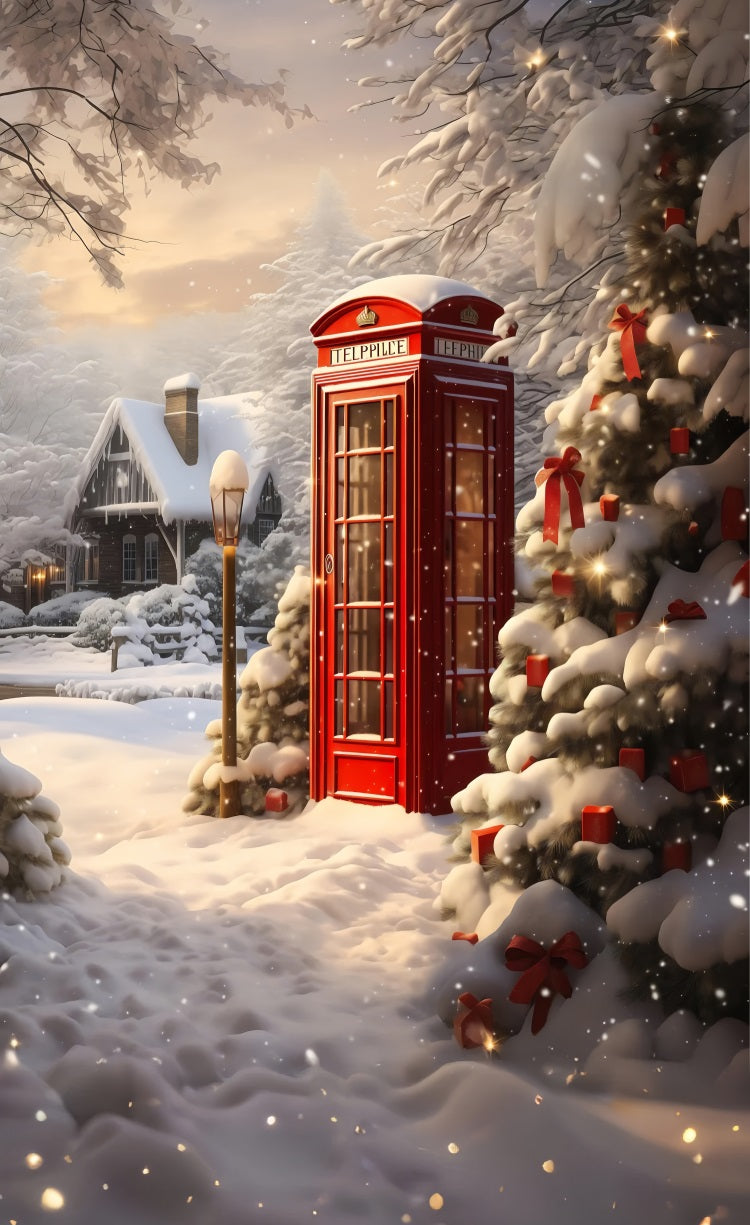 Christmas Phone Booth Sweep Snowy Landscape Backdrop BRP10-506