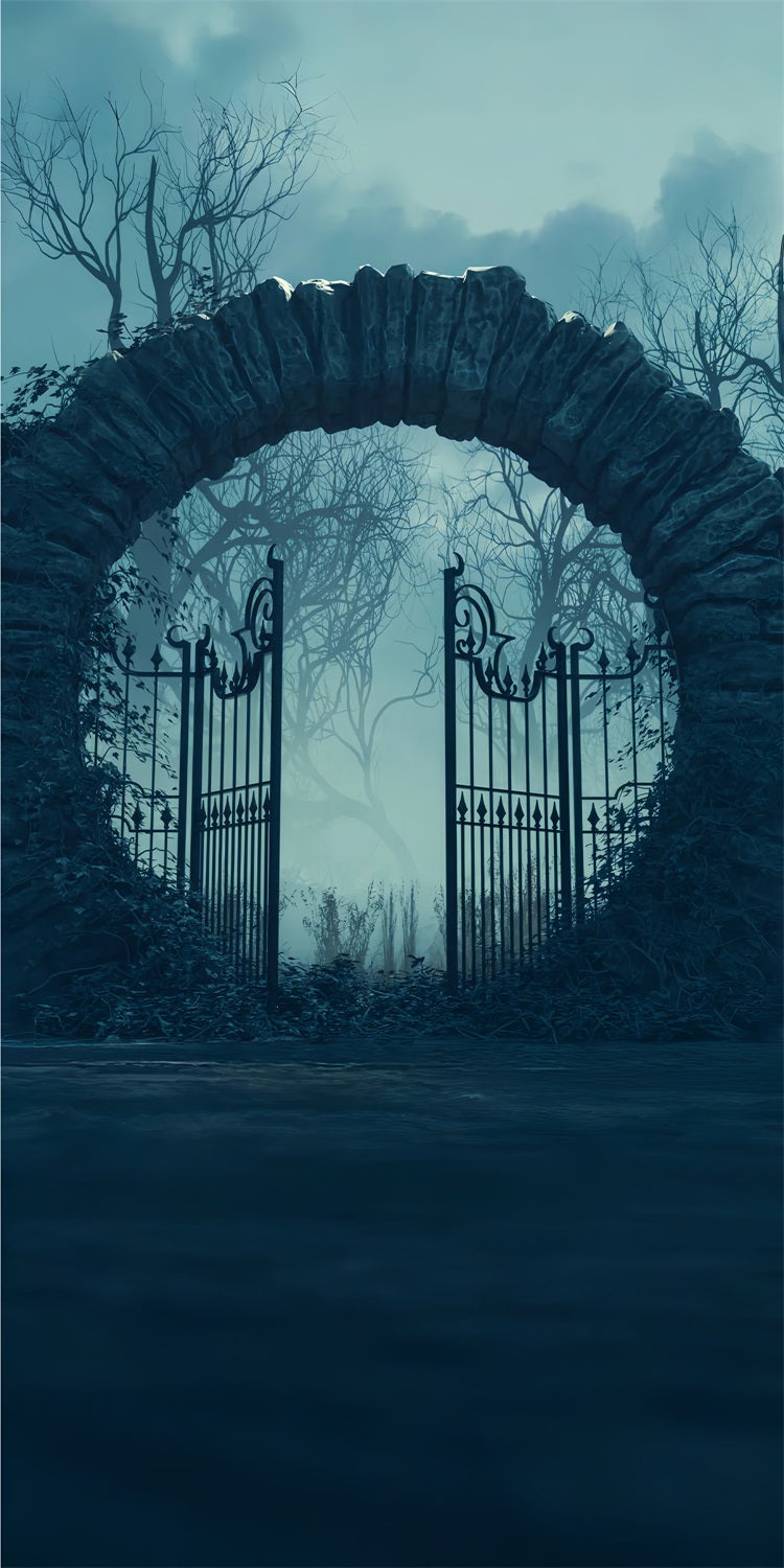 Halloween Night Sweep Creepy Forest Iron Gate Backdrop BRP10-508