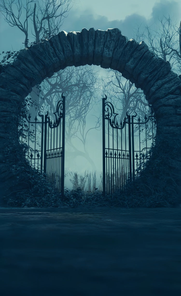 Halloween Night Sweep Creepy Forest Iron Gate Backdrop BRP10-508