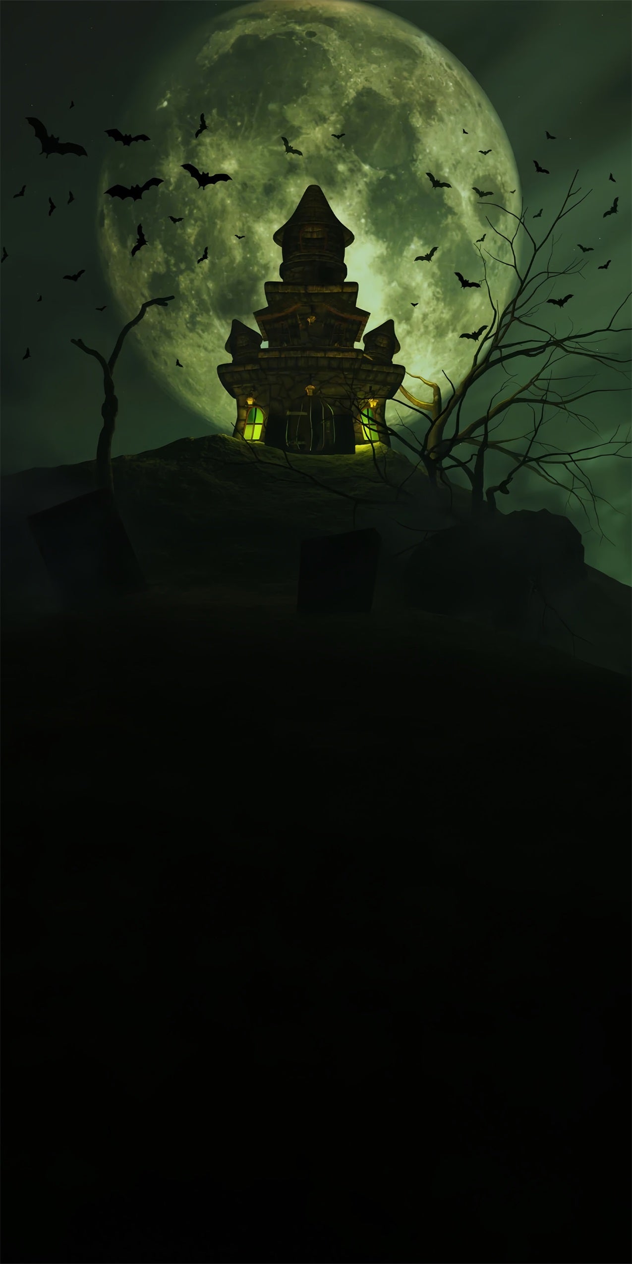 Halloween Night Sweep Spooky Tower Moon Backdrop BRP10-509