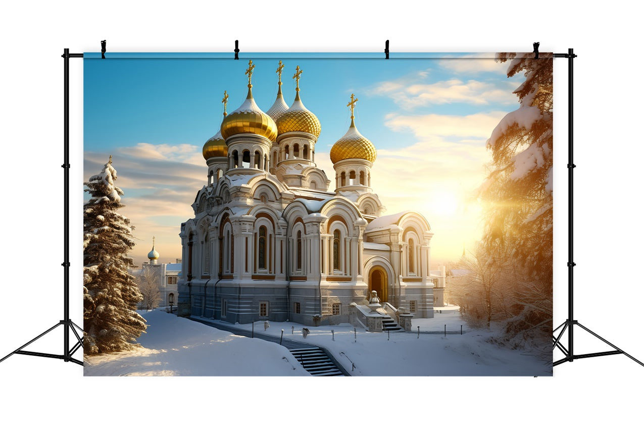 Winter Snow-Covered Cathedral Golden Domes Backdrop BRP10-51