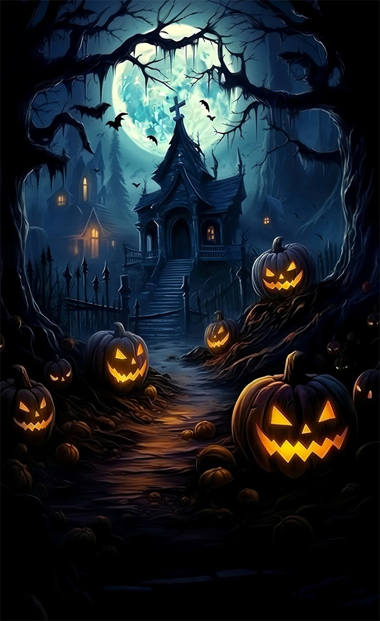 Halloween Sweep Pumpkin Path Haunted House Backdrop BRP10-512