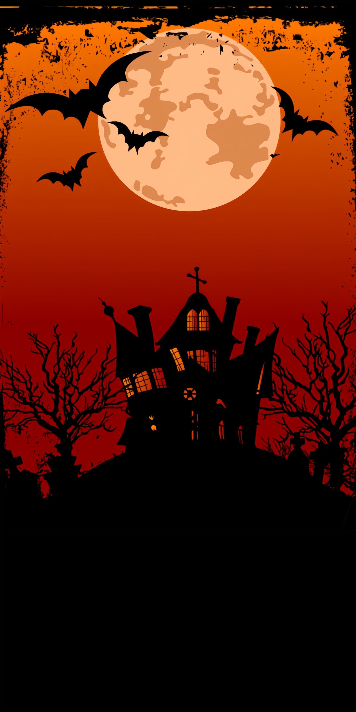 Halloween Sweep Orange Moon Cartoon House Backdrop BRP10-513