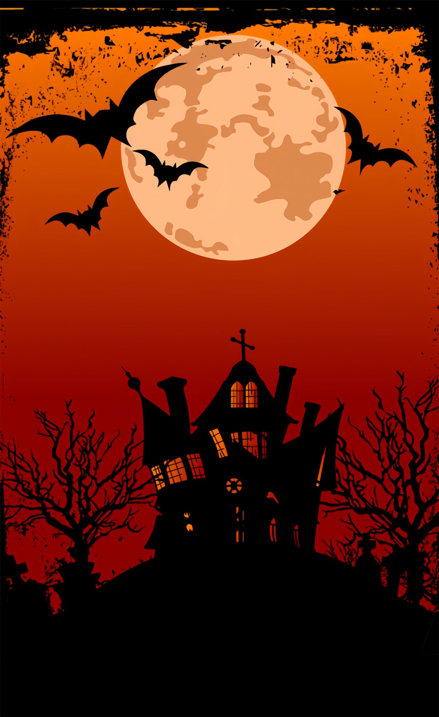 Halloween Sweep Orange Moon Cartoon House Backdrop BRP10-513