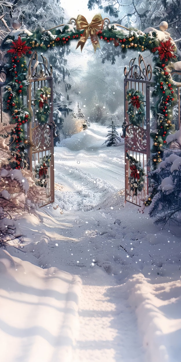 Christmas Gate Arch Sweep Snowy Holiday Backdrop BRP10-514