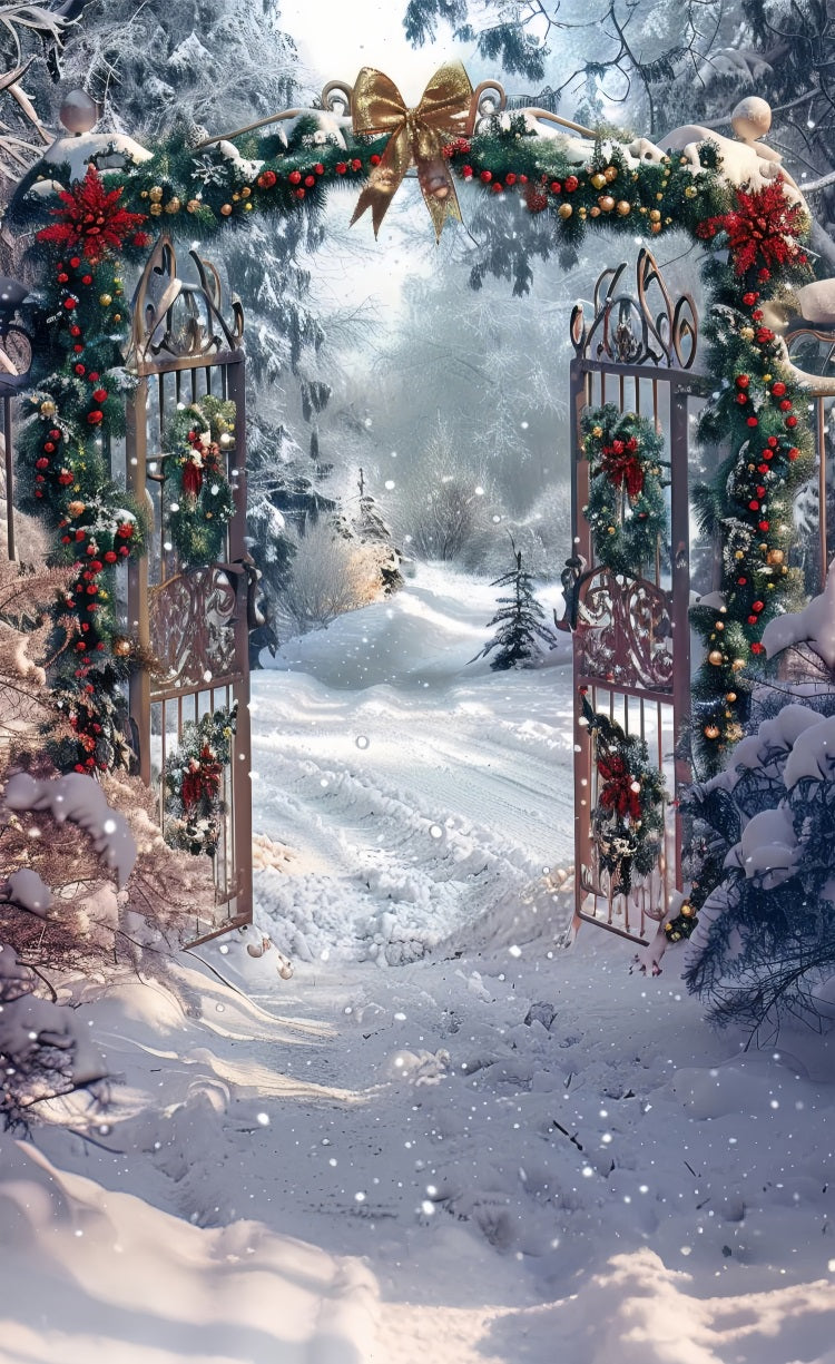 Christmas Gate Arch Sweep Snowy Holiday Backdrop BRP10-514