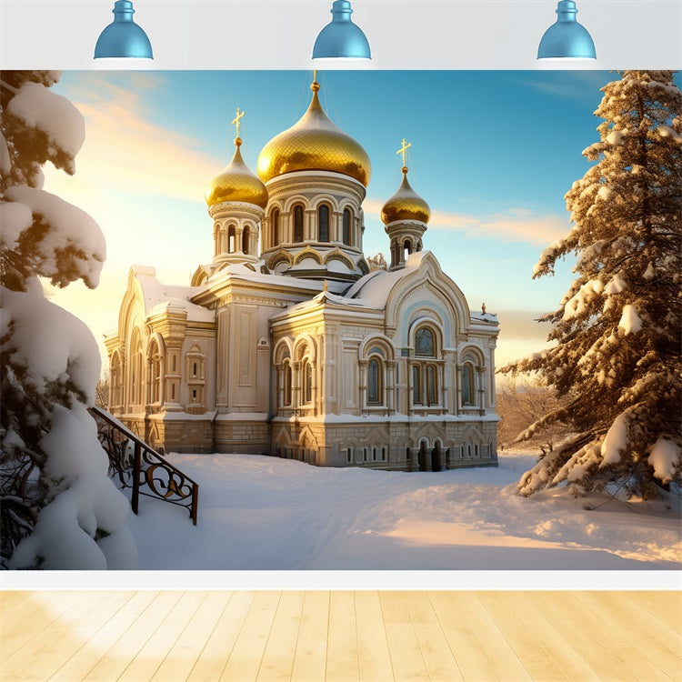 Winter Majestic Church Golden Cupolas Backdrop BRP10-52