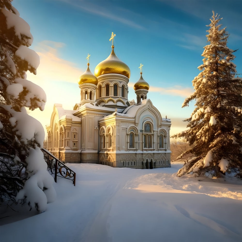 Winter Majestic Church Golden Cupolas Backdrop BRP10-52